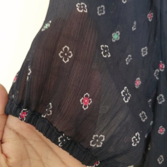 Hollister Floral Navy Blue Peasant Top Blouse - Picture 6 of 10